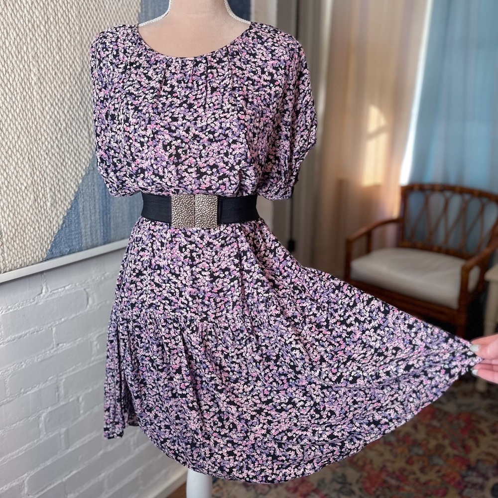 H&M Cap Sleeve Purple Floral Tiered Dress
